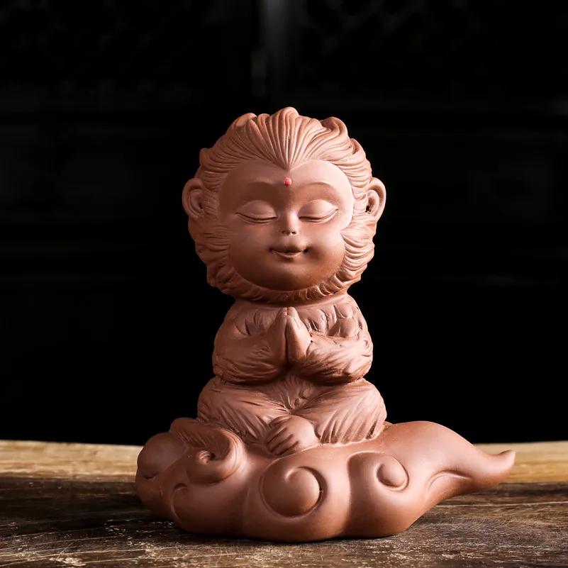 

Creativity Purple Clay Tea Pet Monkey King Statue Tea Figurine Ornament Handmade Tea Set Accessories Crafts Home Decoration 9X6X9.6CM