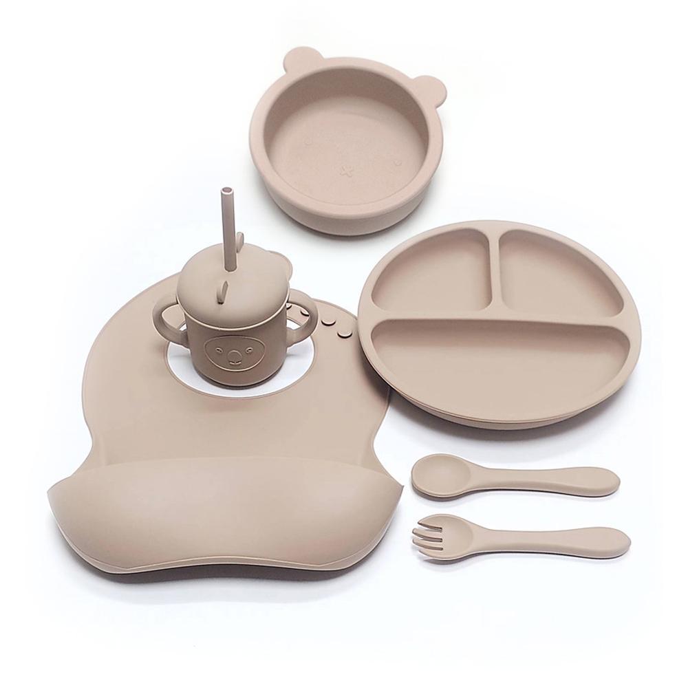 Non-Toxic 6Pcs Children'S Silicone Tableware Set For Men And Women Children'S Bowls Cartoon Dinner Bowl Bib Water Cup Kit