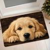 1pc Golden Retriever Lying Wood Grain Flannel Mat Home Entrance Door Hallway Foot Mat Bathroom Water-Absorbing Anti-Slip Pad Door Carpet