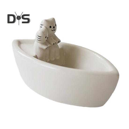 

Подсвечник в форме лодки для ароматерапии с изображением кота, грелки для лапок, подсвечник для чайной свечи для дома, спальни, гостиной, декора белый