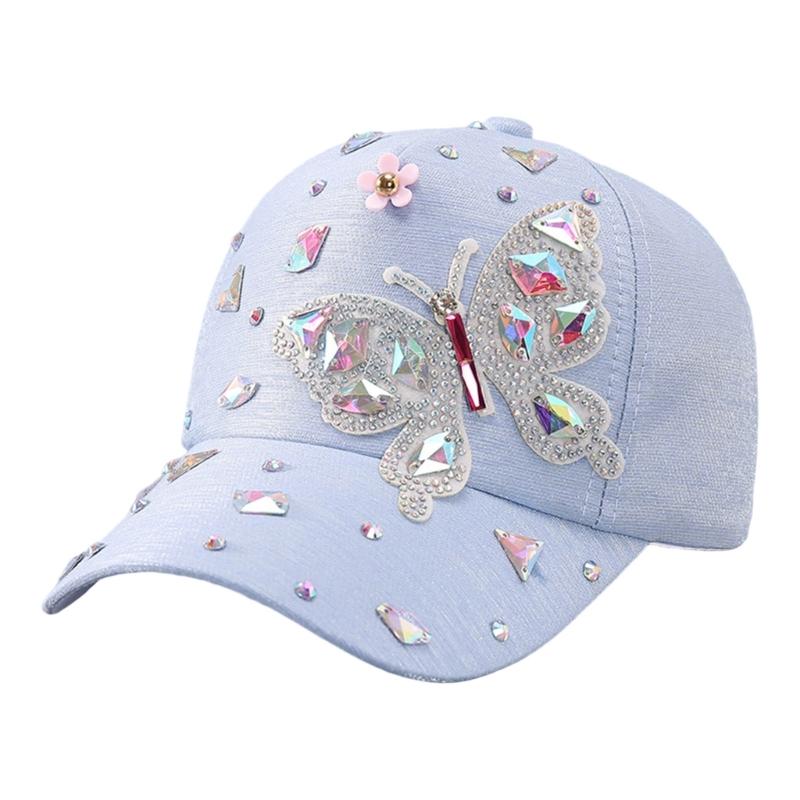 Stylish Rhinestones Baseball Hat for Women with Blingbling Butterfly Design and Sun Protective Duckbill for Everyday Wear