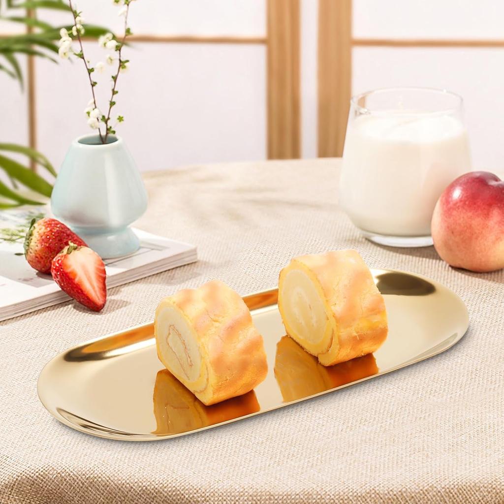 Stainless Steel Towel/ Dish Plate, Tea/ Fruit Storage Trays Cosmetics Jewelry Organizer, Gold, Oval