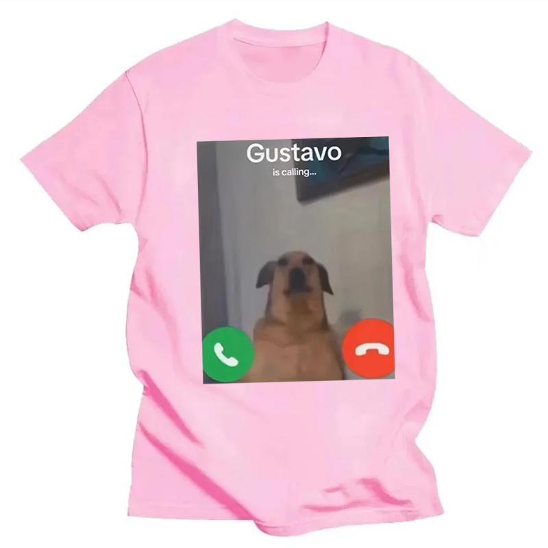 2026 Summer T Shirt Gustavo The Dog'S Funny Phone Call Graphic T-Shirt Black Casual Short Sleeve Round Neck Tee with Gustavo Is Calling