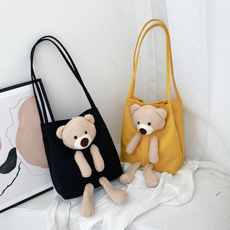 New Female Student Crossbody Versatile Shoulder Canvas Bag Female Popular Cute Bear Bag
