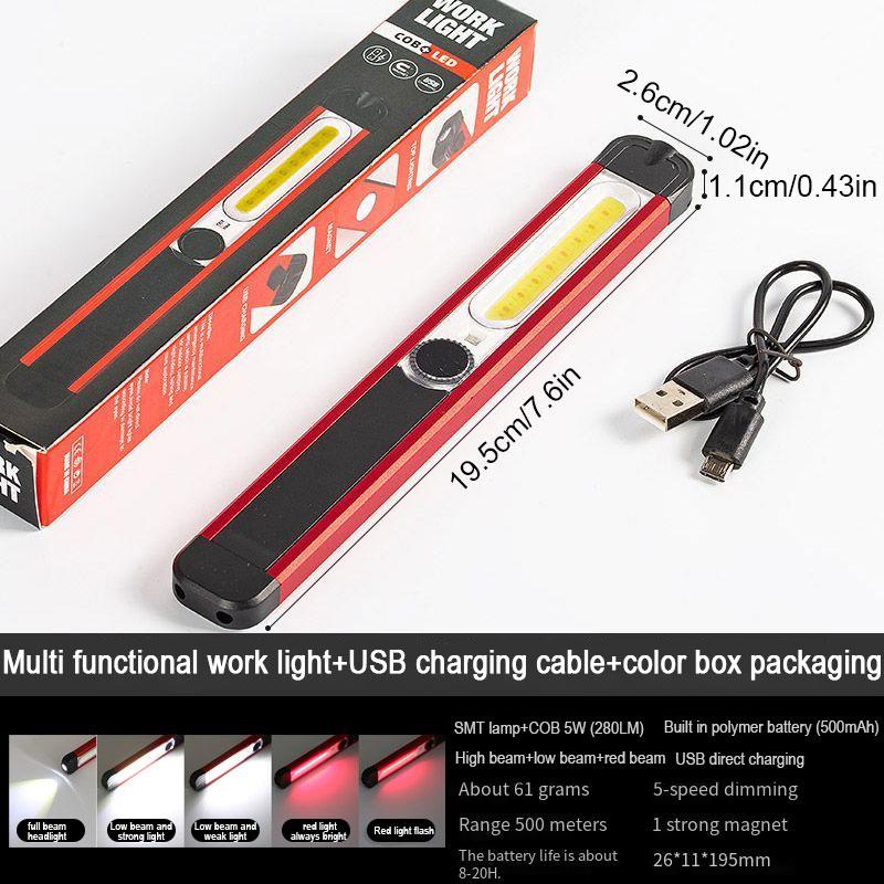 USB Rechargeable LED Flashlight with Magnet and Hook Life Waterproof With Red light Power Bank Repairing Work Emergency Lantern
