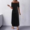 In stock, European and American summer new dresses women's clothing one-word shoulder split printing casual loose long dress