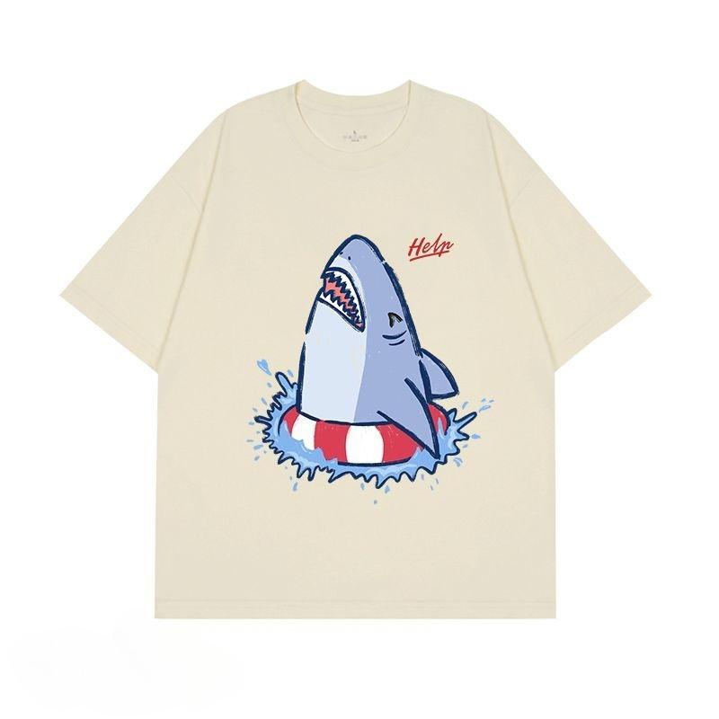 Drowning Shark Printed Men's T-Shirt Summer Vintage Kawaii Men's Women's Surfing Beach T-Shirt Unisex Breathable Casual Top