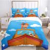 Blue Kids Character with Vehicles Bed Linen Set, Soft Boys Bedroom Birthday Themed Bedding(1 * Duvet Cover + 2 * Pillowcase, Without Core)