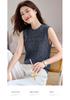 Fashionable 26 year summer outfit, layered on top, round neck, hollowed out knitted vest, knitted sweater, shoulder cut top, women's clothing