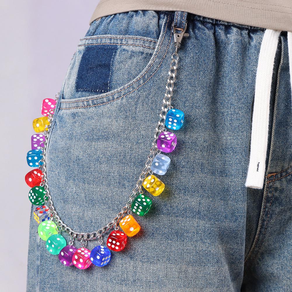 Unisex barevný řetízek na džíny s kostkami - Trendy hip hopový styl