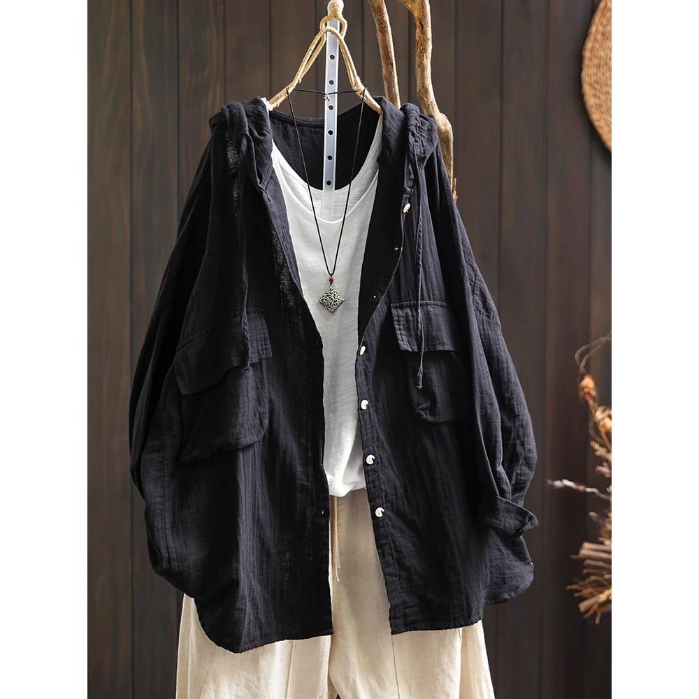 DIMANAF 2025 Spring Shirt Large Size T-shirt Women Linen Long Sleeve Pockets Fashion Tops Tees Loose Tees New