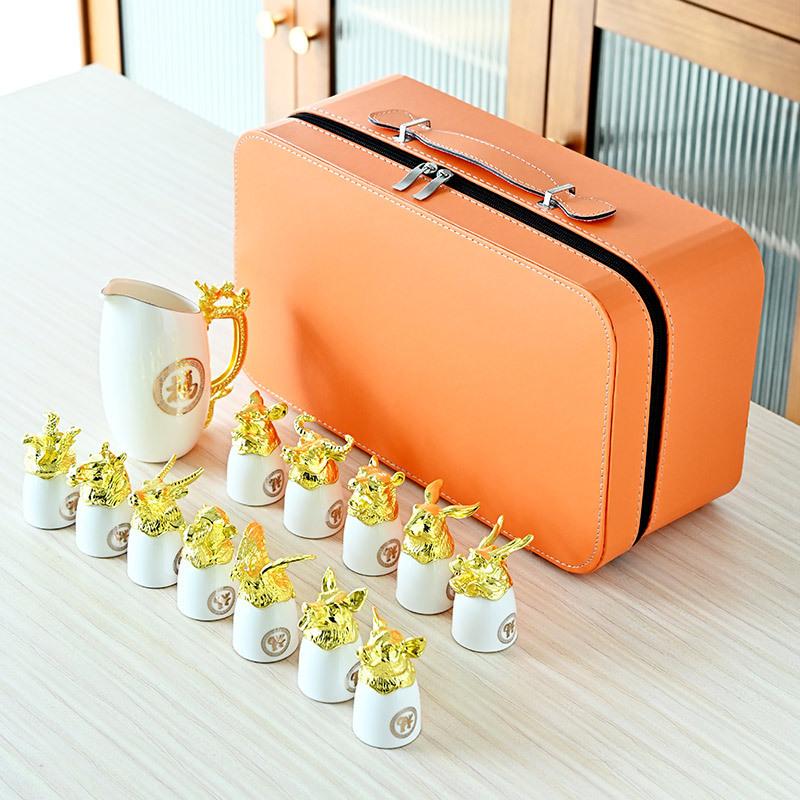 Ceramic Zodiac with Divider, White Cup, Travel Tea Set, Wine Party Activity, Festival Gift