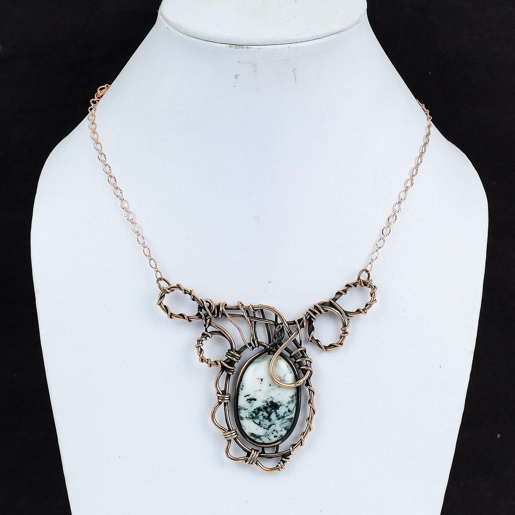 Tree Agate Necklace Copper Wire Wrapped Necklace Unique Copper Jewelry Handmade Adjustable Chain Necklace Gemstone Necklace Gifts For Friend