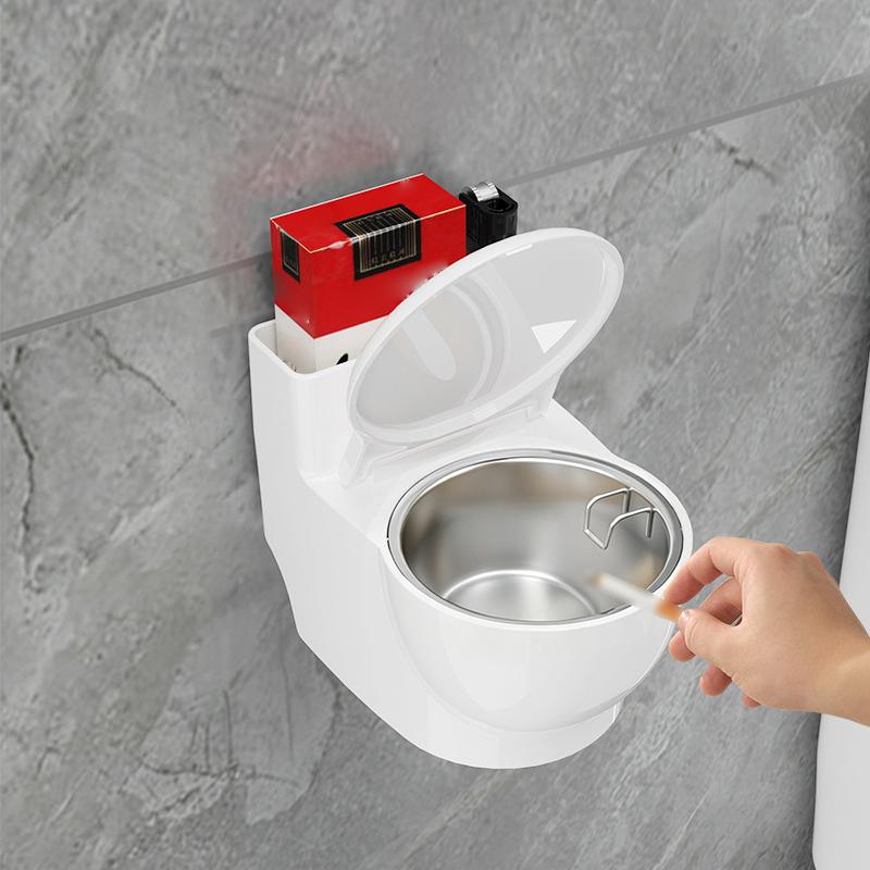 Creative Ashtray Toilet Shaped With Lid Bathroom Wall Mounted Detachable Ashtray Anti Drop Thick Desktop Ashtray Storage Box