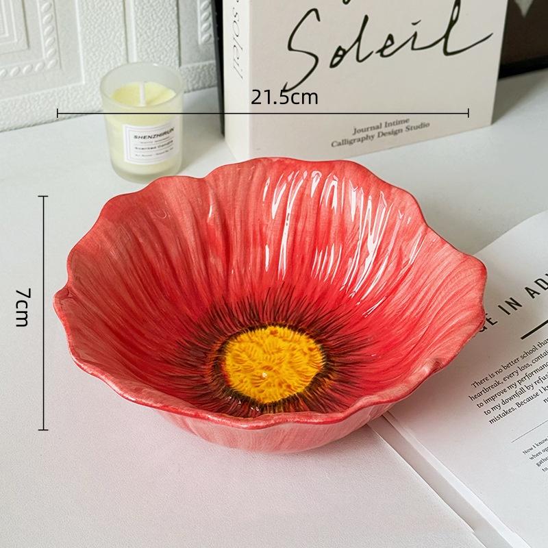 Flower Porcelain Plate Red Flowers Tableware Dining Plate Ceramic Bowl Coffee Cup Mug Household Tableware Set Table Kitchen Tool