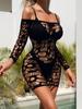 Female Fashion Short Skirt Night Club Party Wear Ladies Sexy Mesh Hollow Transparent Bodycon Dress Erotic Tight Lingerie Costume