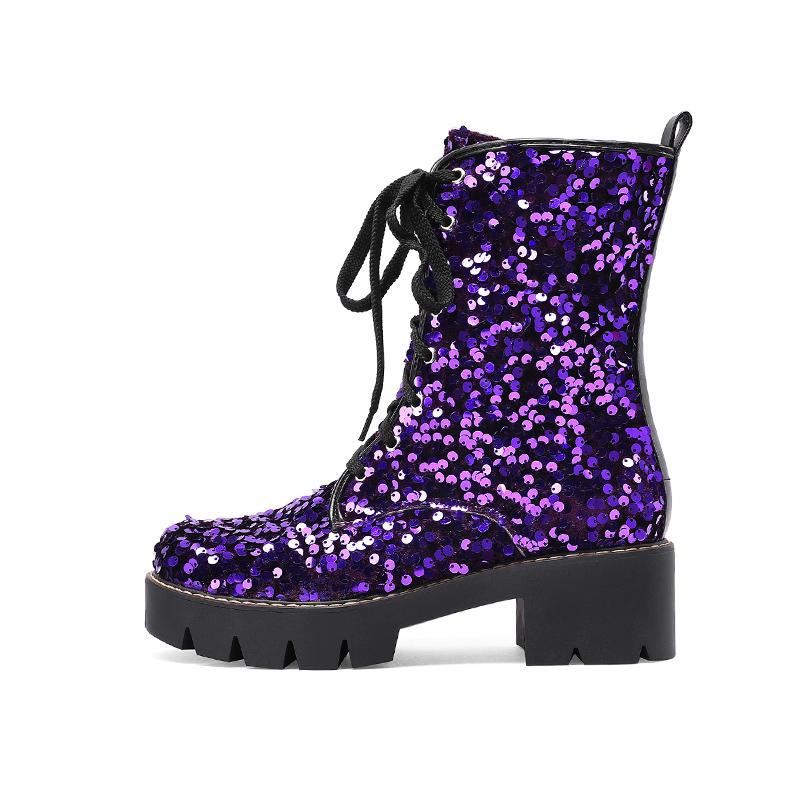 

Модные блестящие блестящие зимние женские туфли в готическом стиле со шнуровкой, женские ботильоны на платформе для вечеринок и свадеб в стиле панк 42 8.5