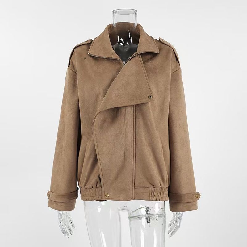 

Мода Новое поступление Мода Ретро Свободный Повседневный Стойка воротник Куртка на молнии Верхняя одежда Свободная куртка на молнии Brown L