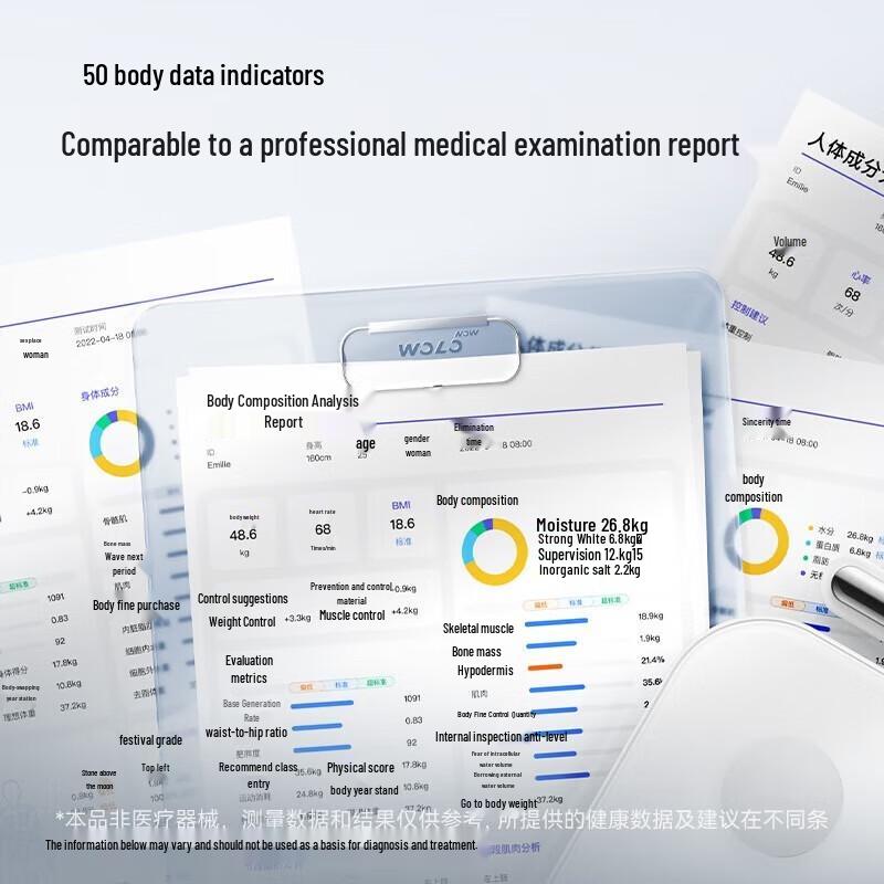 WOLONOW 8-Electrode Dual-Frequency Smart Body Fat Scale (CN Version)