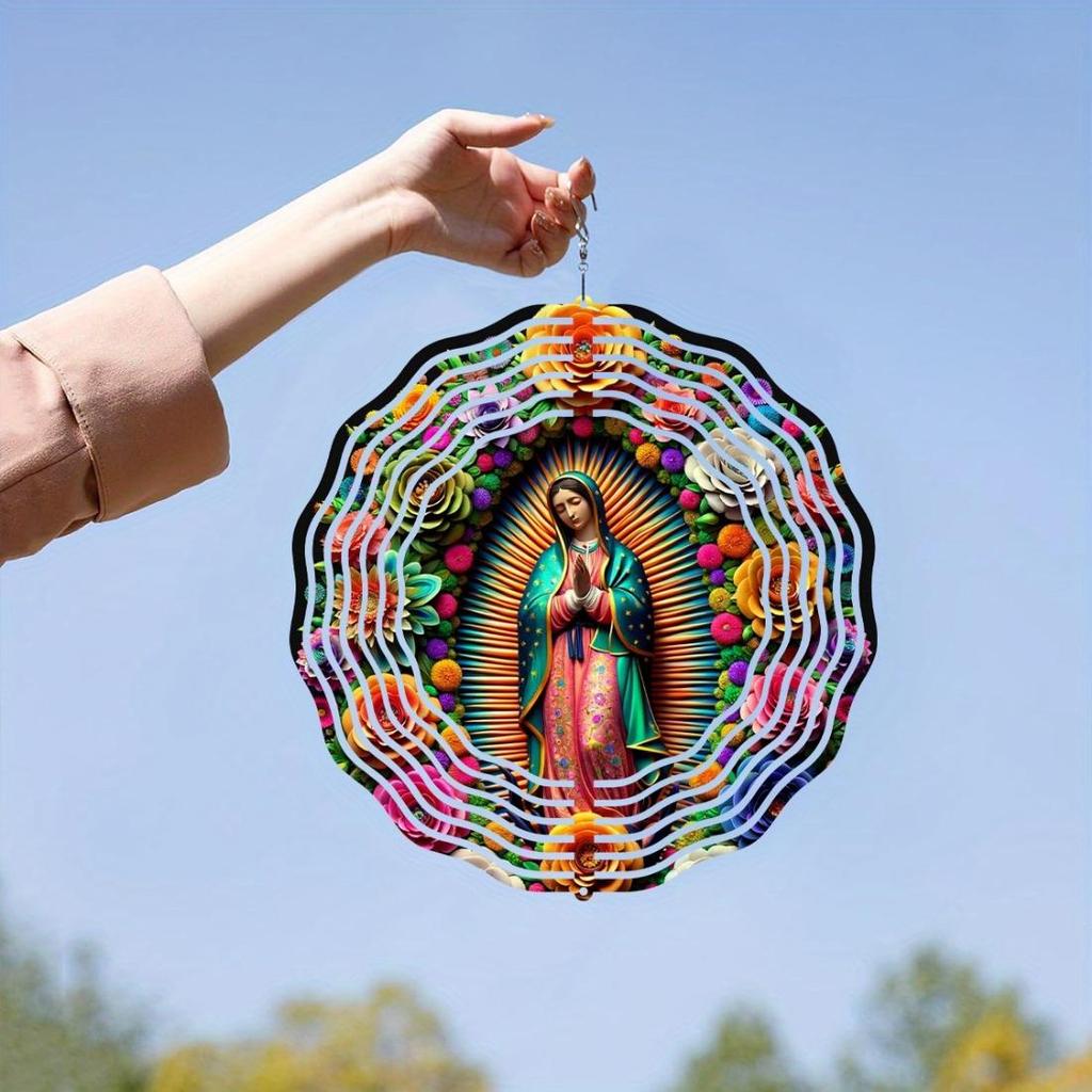 Multicolor Metal Wind Spinner Ornament with Swivel Hook - 25.4 cm Double Sided Circular Garden Decor featuring a Portrait Design, Ideal for Yard