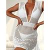 European and American Beach Skirt Women Solid Knitted Bikinis Swimsuit Cover Up Dress Knitted Beach Skirt