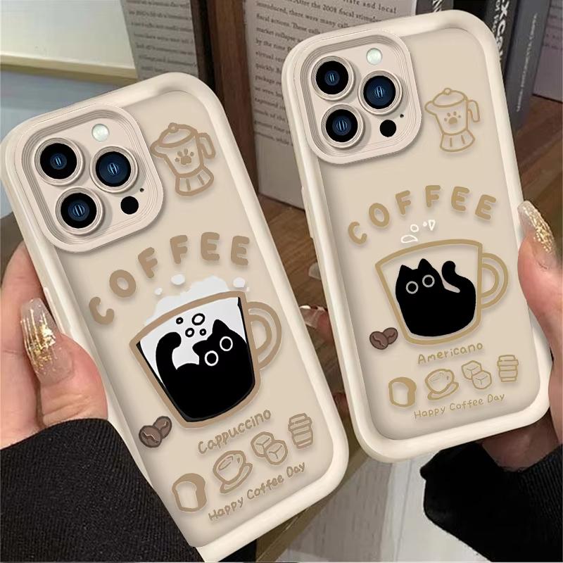 Lovely Funny Coffee Cat Phone Case for Samsung Galaxy A56 A55 A36 A35 A26 A25 A15 5G A24 A23 A22 A52 A71 A72 4G Cover