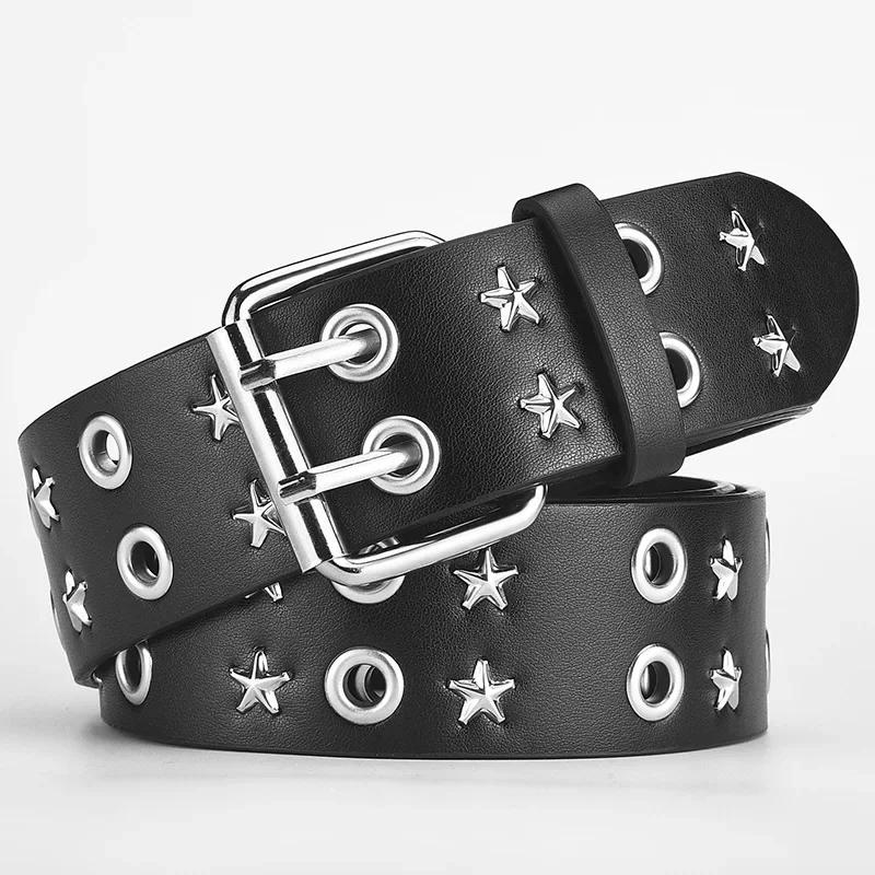 

Star Eye Rivet Belts Women Men Y2K Retro Adjustable Black Metal Belts Punk Daily Versatile Pu Leather Belts Fashion Accessories чорний