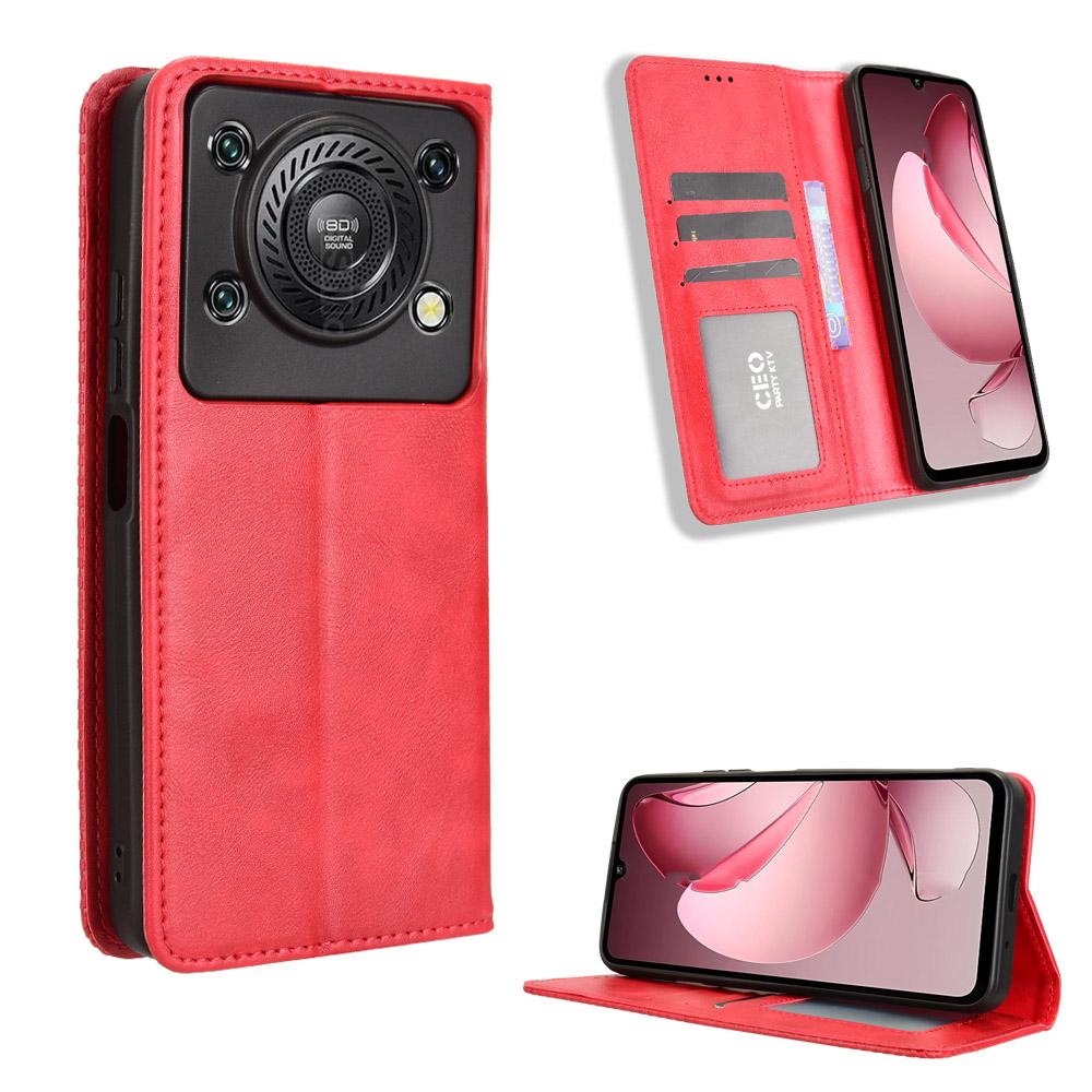 

For Oukitel C60 Pro/Oukitel C60 Leather Case Wallet Stand Retro Texture Phone Cover Red