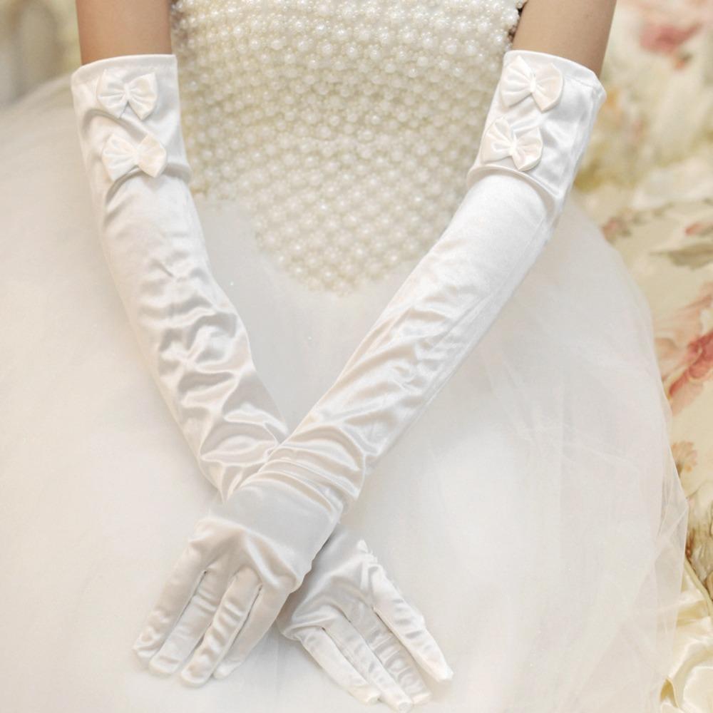 Vintage Wedding Bridal Gloves White Long Finger Mittens Fashion Satin Long Gloves  Women