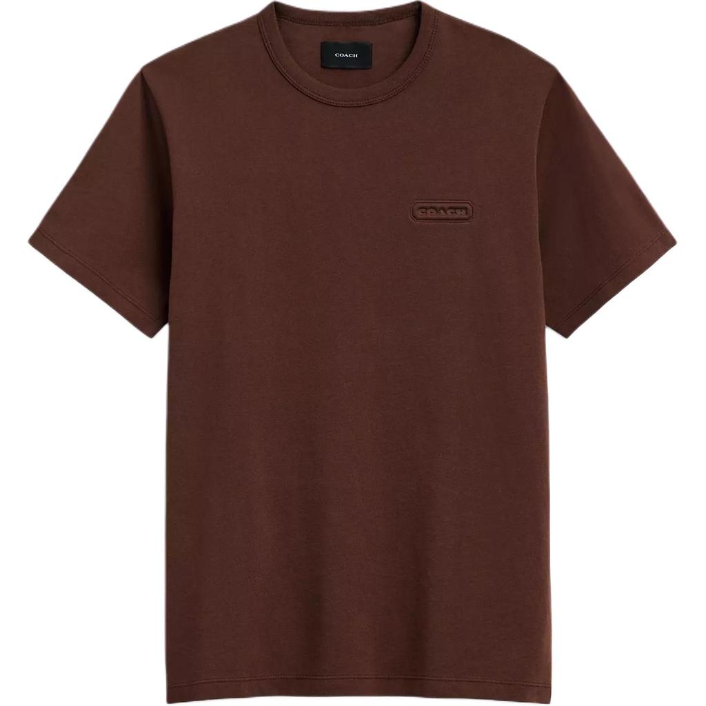 Coach Solid Color Logo Embroidered Round Neck Pullover Short Sleeve T-Shirt Unisex Tops Brown CL685-BRN
