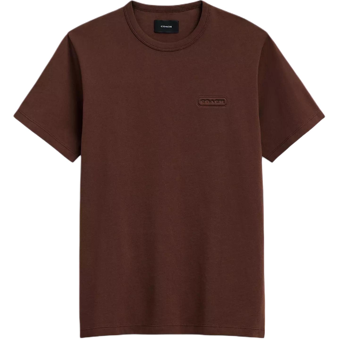 

Coach Solid Color Logo Embroidered Round Neck Pullover Short Sleeve T-Shirt Unisex Tops Brown CL685-BRN XS