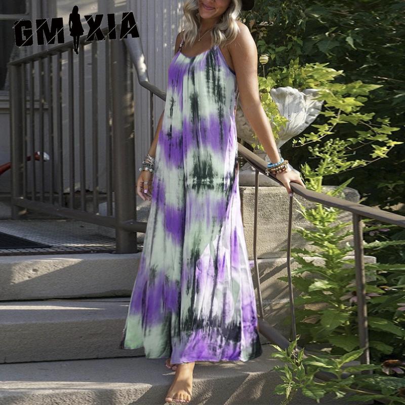 

GMXIA Летние пляжные повседневные платья-халтер с принтом в полоску и принтом тай-дай больших размеров S фиолетовый