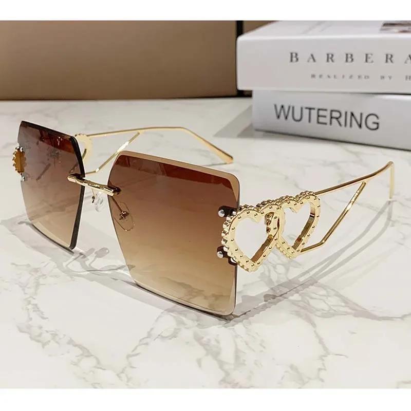 Classic Rimless Square Sunglasses Women Men Designer Brand Sun Glasses Female Male Personality Metal Mirror