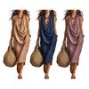 Women's Draped Deep V Neck Dress, Summer Sleeveless Loose Flowy Dress, Casual Travel Vacation Ruched Long Dress