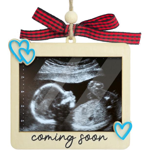Baby Ultrasound Picture Frame Ornament, Pregnancy Announcement for Grandma Grandpa, Sonogram Picture Frame Ornament, Expecting Baby Gift for New Blue Coming Soon Premium