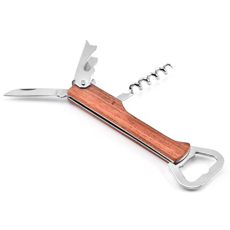 Stainless Steel Red Wine Opener Wood Handle With Leather Professional Multifunction Portable Screw Corkscrew Kitchen Bar Tools