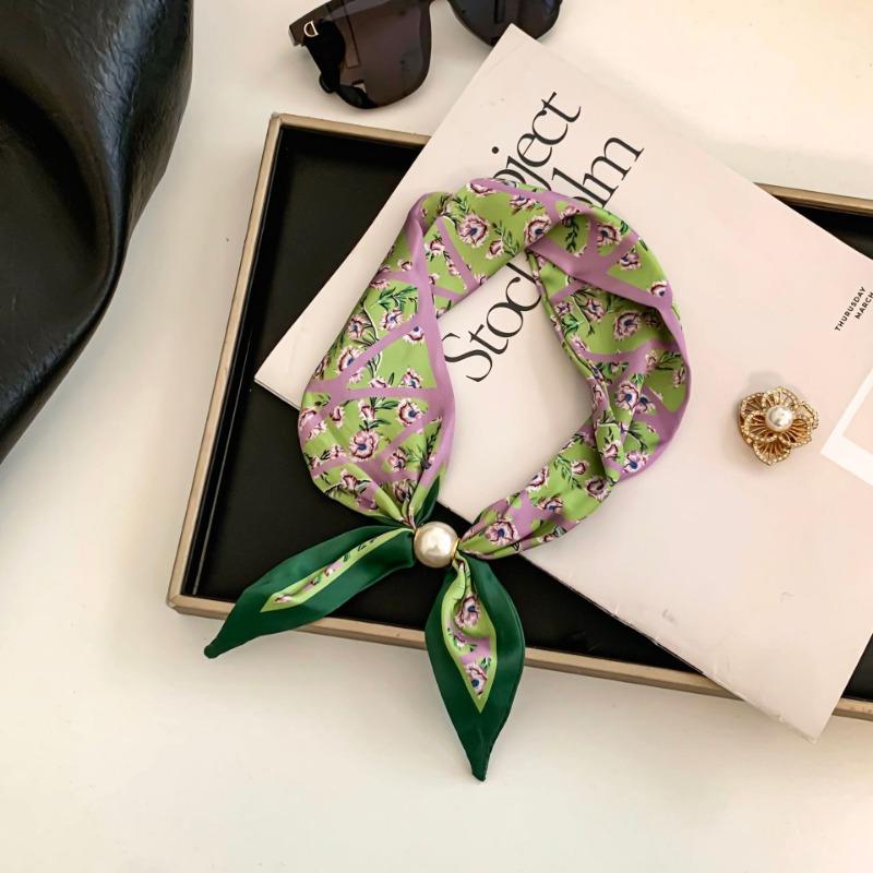 Cashew flower silk scarf new lazy collarbone chain neck protector scarf scarf pearl necklace magnetic buckle silk scarf