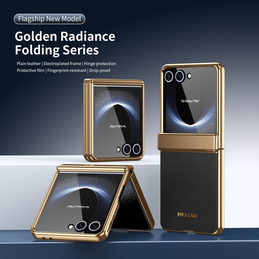 Cross-border Compatible Samsung Z Flip7 Electroplated Diamond Leather Phone Case with Foldable Full Coverage Hinge.