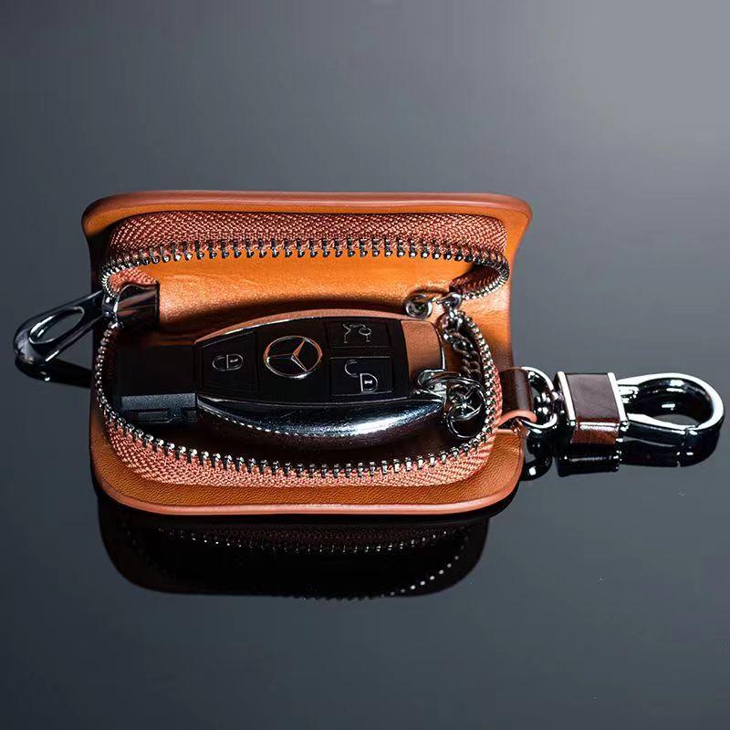 CSF1 Leather Car Key Case Wood Grain Car Key Cover Key Wallet for Mercedes Benz New B/C/E Class A Class C200L GLC GLK New CLA GLA