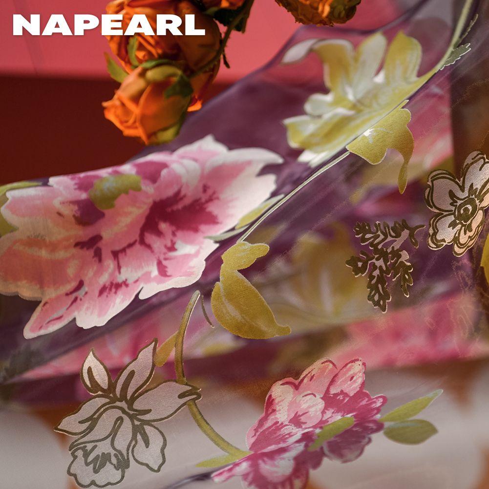 1PC Modern Fashionable Retro Peony Printed Transparent Sheer Window Curtain for Living Room Bedroom Home Decor NAPEARL