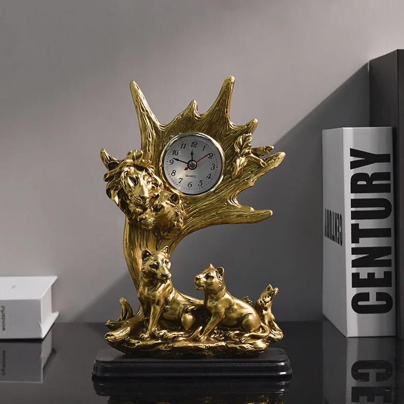 Zegar zwierzęcy w stylu vintage, rzeźba zegarowa, zegar biurkowy, dekoracja na blat, do domu, salonu, szafki na wino, dekoracja z żywicy, statuetka, prezent