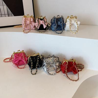 Single Shoulder Bag, Fashionable Checkered Bow-shaped Child Cross-body Bag, Striped Children's Snap Closure Bag