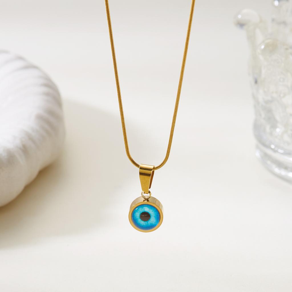 Stainless Steel Turkey Blue Evil Eye Necklace for Women Boho Ethnic Geometric Round Eyes Charm Clavicle Choker Party Jewelry