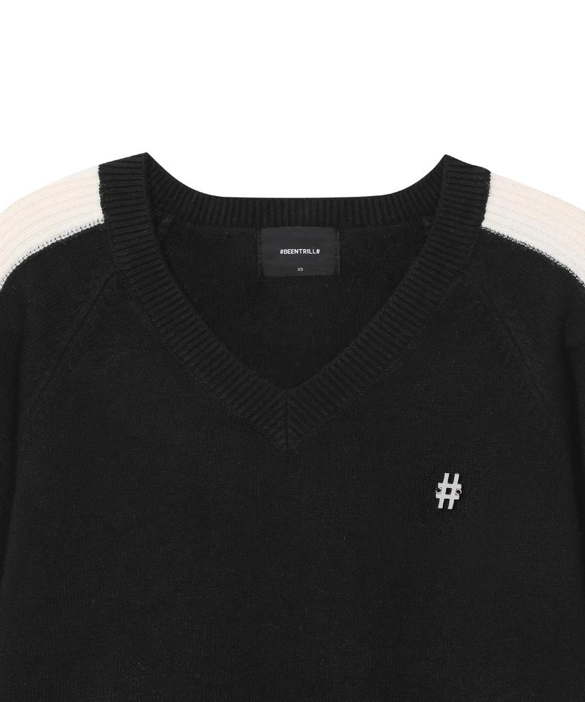 BEENTRILL Women'S Metal Hashtag V-Neck Knit (Black)
