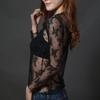 Mesh Lace Bottomed Blouse Hollow Lace Floral  Shirts Elegant Transparent T-shirt  Spring Autumn