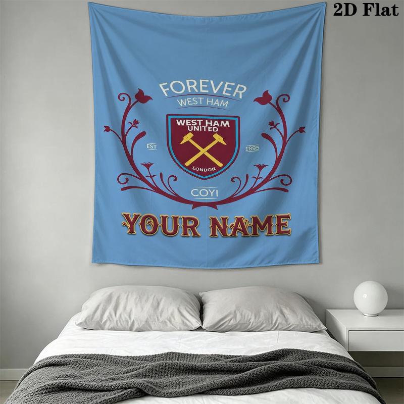 Custom Name West Ham United Wall Tapestry Aesthetic Wall Hanging Printed Fabric Blanket Decorative Tapestries for Bedroom Living Room Home Decor