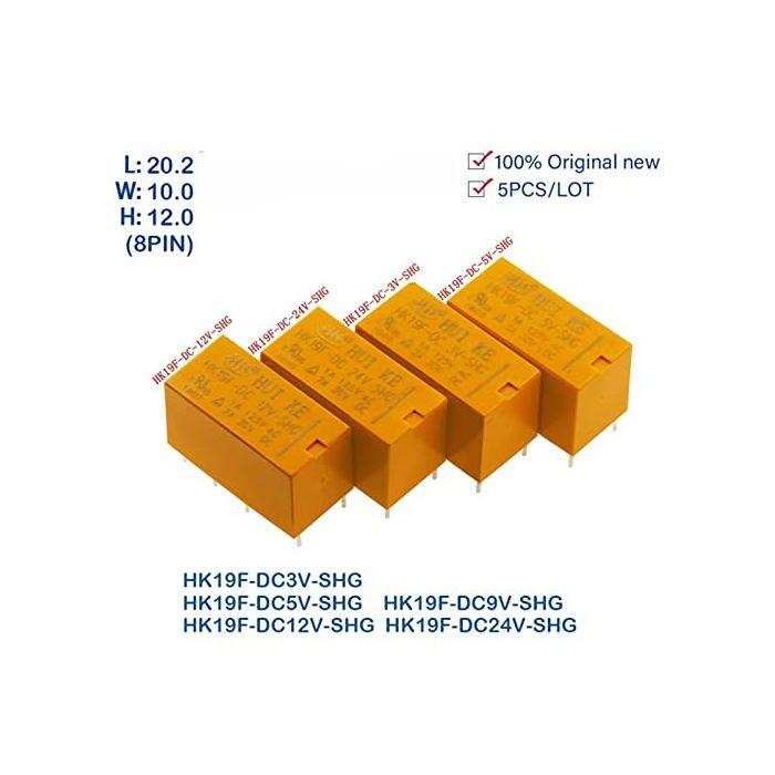 PCB Power Relay - PAKMEZ - 5 Units - 5V 12V 24VDC - 8 Pins - DPDT - Mini Size - 2NO 2NC - 3x2x1 Cm