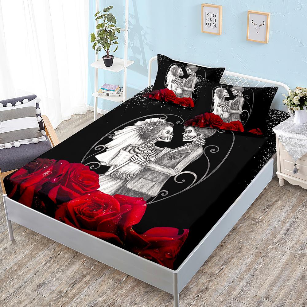Skull Gothic Kit, Sheet Three-Piece Set, Bedspread Pillowcase, Mattress Protective Cover
