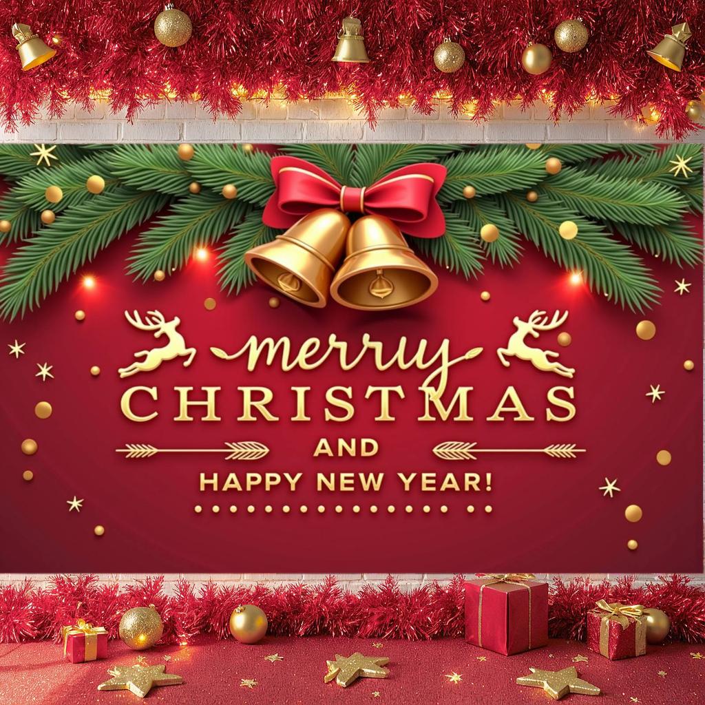 Christmas Party Banner New Year Theme Festive Banner Xmas Banner Pine Branch For Mall Decoration Indoor Decor Holiday Event