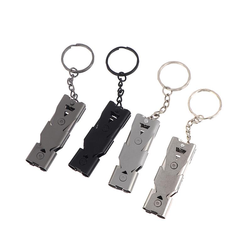 1Pc High Decibel Stainless Whistle Double Tube Lifesaving Portable Emergency Keychain Whistle For Outdoor Hiking Camping